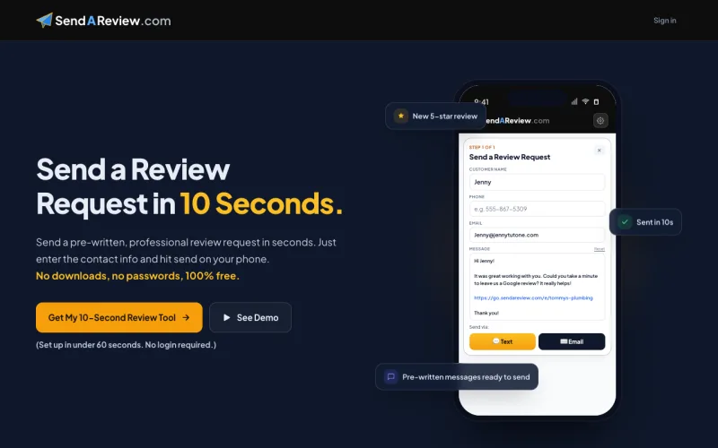 Send A Review website