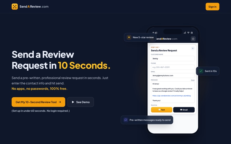 Send A Review website
