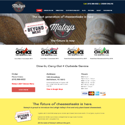 Matey's Famous Pizza website - Bethlehem, PA